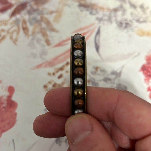 Vintage Gold Bangle Bracelet with Gold, Silver, and Bronze Studs, Boho - Picture 6 of 8